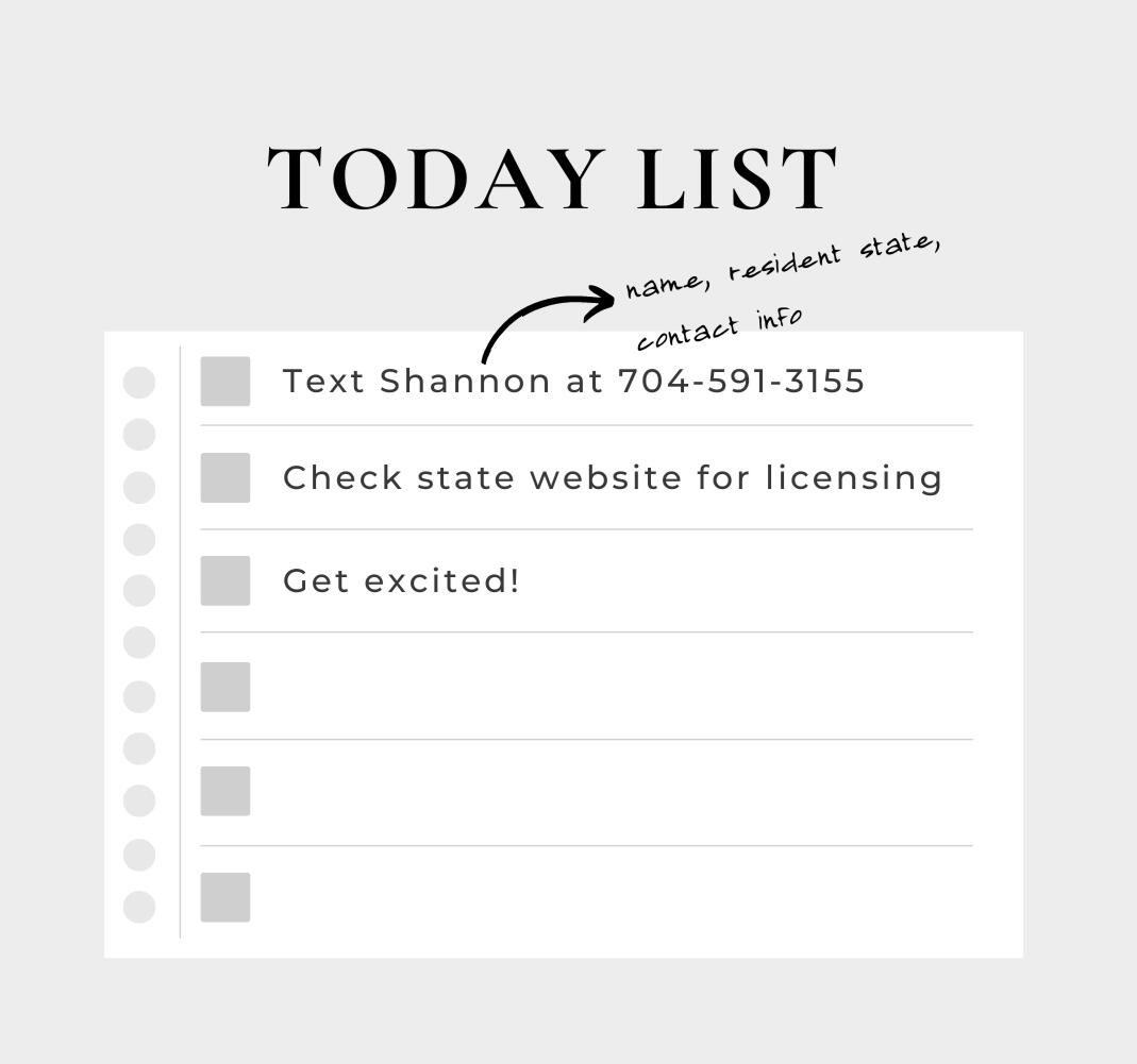 An infographic showing a to-do list including texting shannon at 7045913155